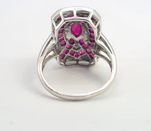 Load image into Gallery viewer, 0132: Vintage 14ct White Gold Art Deco Style Rubies Diamonds Panel Ring - Exceptional, stylish, iconic
