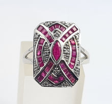 Load image into Gallery viewer, 0132: Vintage 14ct White Gold Art Deco Style Rubies Diamonds Panel Ring - Exceptional, stylish, iconic
