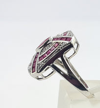 Load image into Gallery viewer, 0132: Vintage 14ct White Gold Art Deco Style Rubies Diamonds Panel Ring - Exceptional, stylish, iconic
