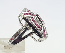 Load image into Gallery viewer, 0132: Vintage 14ct White Gold Art Deco Style Rubies Diamonds Panel Ring - Exceptional, stylish, iconic
