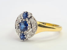 Load image into Gallery viewer, 9102: Antique: 18ct Gold Art Deco Cornflower Blue Sapphires Diamonds Geometric Set Ring - almost 100 years
