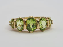 Load image into Gallery viewer, A0191: Vintage: 9ct Gold Lime Green Peridots 5- Stones Ring- a joy to behold
