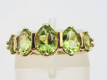 Load image into Gallery viewer, A0191: Vintage: 9ct Gold Lime Green Peridots 5- Stones Ring- a joy to behold
