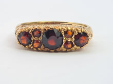 Load image into Gallery viewer, A0034: Vintage; 9ct Gold 7 Red Garnets &quot;Boat&quot; Style Ring- Date Mark 1979
