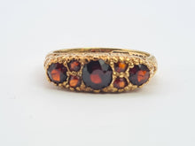 Load image into Gallery viewer, A0034: Vintage; 9ct Gold 7 Red Garnets &quot;Boat&quot; Style Ring- Date Mark 1979
