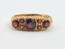 Load image into Gallery viewer, A0034: Vintage; 9ct Gold 7 Red Garnets &quot;Boat&quot; Style Ring- Date Mark 1979
