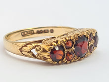 Load image into Gallery viewer, A0034: Vintage; 9ct Gold 7 Red Garnets &quot;Boat&quot; Style Ring- Date Mark 1979
