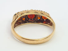 Load image into Gallery viewer, A0034: Vintage; 9ct Gold 7 Red Garnets &quot;Boat&quot; Style Ring- Date Mark 1979
