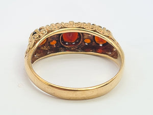 A0034: Vintage; 9ct Gold 7 Red Garnets "Boat" Style Ring- Date Mark 1979