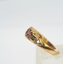 Load image into Gallery viewer, A0034: Vintage; 9ct Gold 7 Red Garnets &quot;Boat&quot; Style Ring- Date Mark 1979
