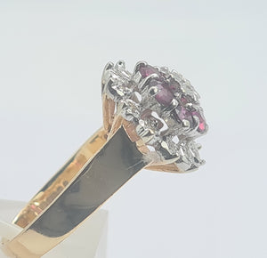 0072: Vintage: 9ct Gold Rubies Diamonds Cluster Ring- Date Mark 1977- sparkling Seventies statement