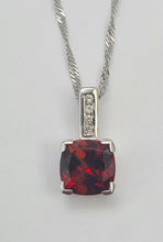 Load image into Gallery viewer, A0198: Vintage: 9ct White Gold Chain (45cm) Round Cut Garnet Diamonds Pendant- crisp, clean combination
