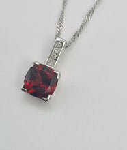 Load image into Gallery viewer, A0198: Vintage: 9ct White Gold Chain (45cm) Round Cut Garnet Diamonds Pendant- crisp, clean combination
