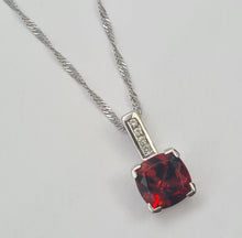 Load image into Gallery viewer, A0198: Vintage: 9ct White Gold Chain (45cm) Round Cut Garnet Diamonds Pendant- crisp, clean combination
