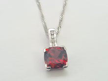 Load image into Gallery viewer, A0198: Vintage: 9ct White Gold Chain (45cm) Round Cut Garnet Diamonds Pendant- crisp, clean combination
