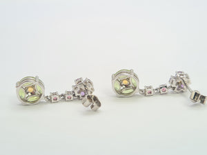 0178: Vintage: 18ct White Gold Multi-Gems Drop Earrings- beautifully paired