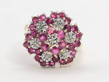 Load image into Gallery viewer, A0003: Vintage: 9ct Gold Rubies (30) diamonds (7) Floral Cluster Ring- Splendid
