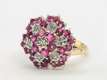 Load image into Gallery viewer, A0003: Vintage: 9ct Gold Rubies (30) diamonds (7) Floral Cluster Ring- Splendid
