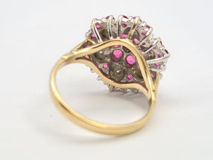 A0003: Vintage: 9ct Gold Rubies (30) diamonds (7) Floral Cluster Ring- Splendid