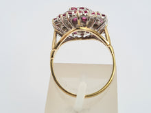 Load image into Gallery viewer, A0003: Vintage: 9ct Gold Rubies (30) diamonds (7) Floral Cluster Ring- Splendid
