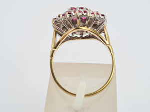 A0003: Vintage: 9ct Gold Rubies (30) diamonds (7) Floral Cluster Ring- Splendid