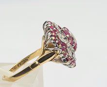 Load image into Gallery viewer, A0003: Vintage: 9ct Gold Rubies (30) diamonds (7) Floral Cluster Ring- Splendid
