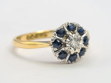 Load image into Gallery viewer, A0014: Vintage: 18ct Gold Diamond Blue Sapphires Daisy Ring
