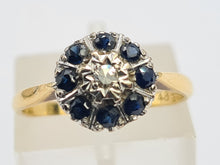 Load image into Gallery viewer, A0014: Vintage: 18ct Gold Diamond Blue Sapphires Daisy Ring
