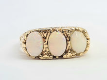 Load image into Gallery viewer, 0170: Vintage: 9ct Gold Cabochon White Opal Trilogy Ring- Date Mark 1974 -50 years old
