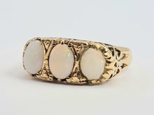 Load image into Gallery viewer, 0170: Vintage: 9ct Gold Cabochon White Opal Trilogy Ring- Date Mark 1974 -50 years old
