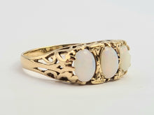 Load image into Gallery viewer, 0170: Vintage: 9ct Gold Cabochon White Opal Trilogy Ring- Date Mark 1974 -50 years old
