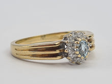 Load image into Gallery viewer, 0326: Vintage: 9ct Gold Blue Aquamarine 12 Diamonds Daisy Ring- sparkling beauty
