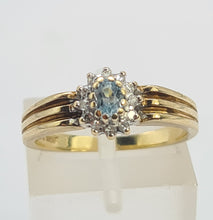 Load image into Gallery viewer, 0326: Vintage: 9ct Gold Blue Aquamarine 12 Diamonds Daisy Ring- sparkling beauty
