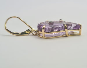 0207: Vintage: 9ct Gold Lilac Amethyst Diamonds Pendant