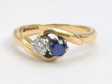 Load image into Gallery viewer, Vintage: 9ct Gold Sapphire Diamond (0.18ct)&quot;Duo Toi et Moi&quot; Ring- Date Mark 1993
