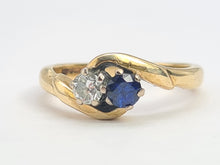 Load image into Gallery viewer, Vintage: 9ct Gold Sapphire Diamond (0.18ct)&quot;Duo Toi et Moi&quot; Ring- Date Mark 1993
