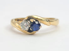 Load image into Gallery viewer, Vintage: 9ct Gold Sapphire Diamond (0.18ct)&quot;Duo Toi et Moi&quot; Ring- Date Mark 1993
