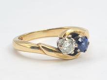 Load image into Gallery viewer, Vintage: 9ct Gold Sapphire Diamond (0.18ct)&quot;Duo Toi et Moi&quot; Ring- Date Mark 1993
