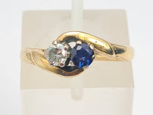 Load image into Gallery viewer, Vintage: 9ct Gold Sapphire Diamond (0.18ct)&quot;Duo Toi et Moi&quot; Ring- Date Mark 1993
