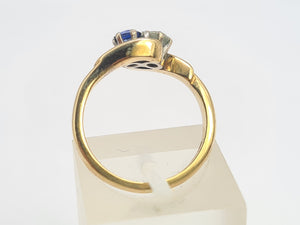 Vintage: 9ct Gold Sapphire Diamond (0.18ct)"Duo Toi et Moi" Ring- Date Mark 1993