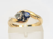 Load image into Gallery viewer, Vintage: 9ct Gold Sapphire Diamond (0.18ct)&quot;Duo Toi et Moi&quot; Ring- Date Mark 1993
