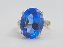 Load image into Gallery viewer, 0278: Vintage: 9ct Gold Large Vivid Iolite Diamonds Cocktail Ring- heavenly blue statement piece
