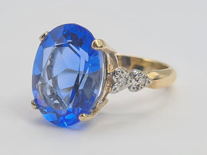 0278: Vintage: 9ct Gold Large Vivid Iolite Diamonds Cocktail Ring- heavenly blue statement piece