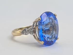 0278: Vintage: 9ct Gold Large Vivid Iolite Diamonds Cocktail Ring- heavenly blue statement piece