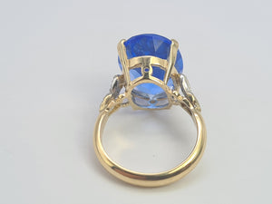 0278: Vintage: 9ct Gold Large Vivid Iolite Diamonds Cocktail Ring- heavenly blue statement piece