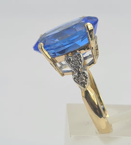 0278: Vintage: 9ct Gold Large Vivid Iolite Diamonds Cocktail Ring- heavenly blue statement piece