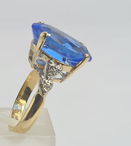 0278: Vintage: 9ct Gold Large Vivid Iolite Diamonds Cocktail Ring- heavenly blue statement piece