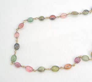 0282: Vintage: 9ct Gold 27 Tourmaline Beads Rainbow Necklace (48cm)