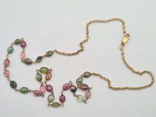 Load image into Gallery viewer, 0282: Vintage: 9ct Gold 27 Tourmaline Beads Rainbow Necklace (48cm)
