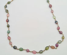 Load image into Gallery viewer, 0282: Vintage: 9ct Gold 27 Tourmaline Beads Rainbow Necklace (48cm)
